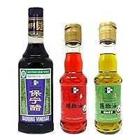 NPG Baoning Vinegar 16.9 Fl Oz, NPG Szechuan Chili Oil 7.1 Fl Oz, and Sichuan Green Peppercorn Oil 7.1 Fl
