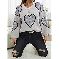 Women's Plus Size Casual Warm Sweater Plus Space Dye Heart Pattern Drop Shoulder Sweater Charming Mystery Special Beautiful (Color : Gray, Size : X-Large)