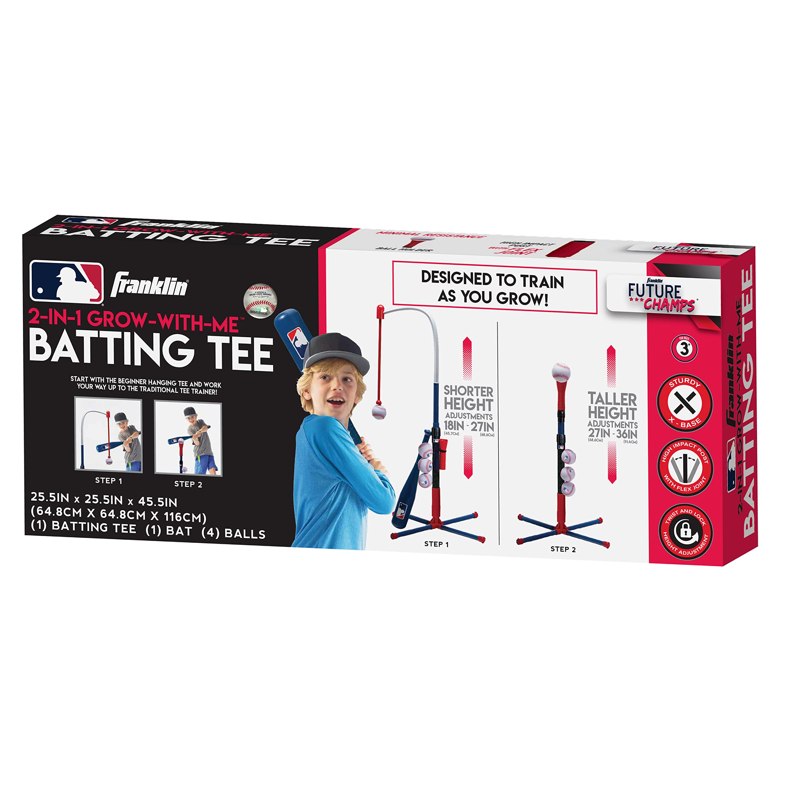 Franklin Sports Grow-with-Me Kids Baseball Batting Tee + Stand Set for Youth + Toddlers - Youth Baseball, Softball + Teeball Hitting Tee Set for Boys + Girls