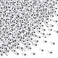 OIIKI 250PCS White Round Star Pattern Beads for Jewelry Making, 0.15x0.26in Flat Disc Acrylic Star Loose Beads for Bracelets, Necklace, Earrings (4x7mm/0.15x0.26in, White Bead, Black Star)