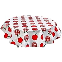 Round Freckled Sage Oilcloth Tablecloth in Apple and Dots Red - You Pick The Size!