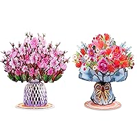 Paper Love HugePop Flower Bouquet Pop Up Cards 2 Pack - Includes 1 Cherry Blossom and 1 Vibrance Flower Bouquet, Gift For All Occasions - Jumbo 10