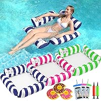 3 Pack Inflatable Pool Floats Adult, 4-in-1 Multi-Purpose Pool Float Rafts Water Hammock with Cup Holders, Pool Floaties for Adults Swimming Pool Lake Beach