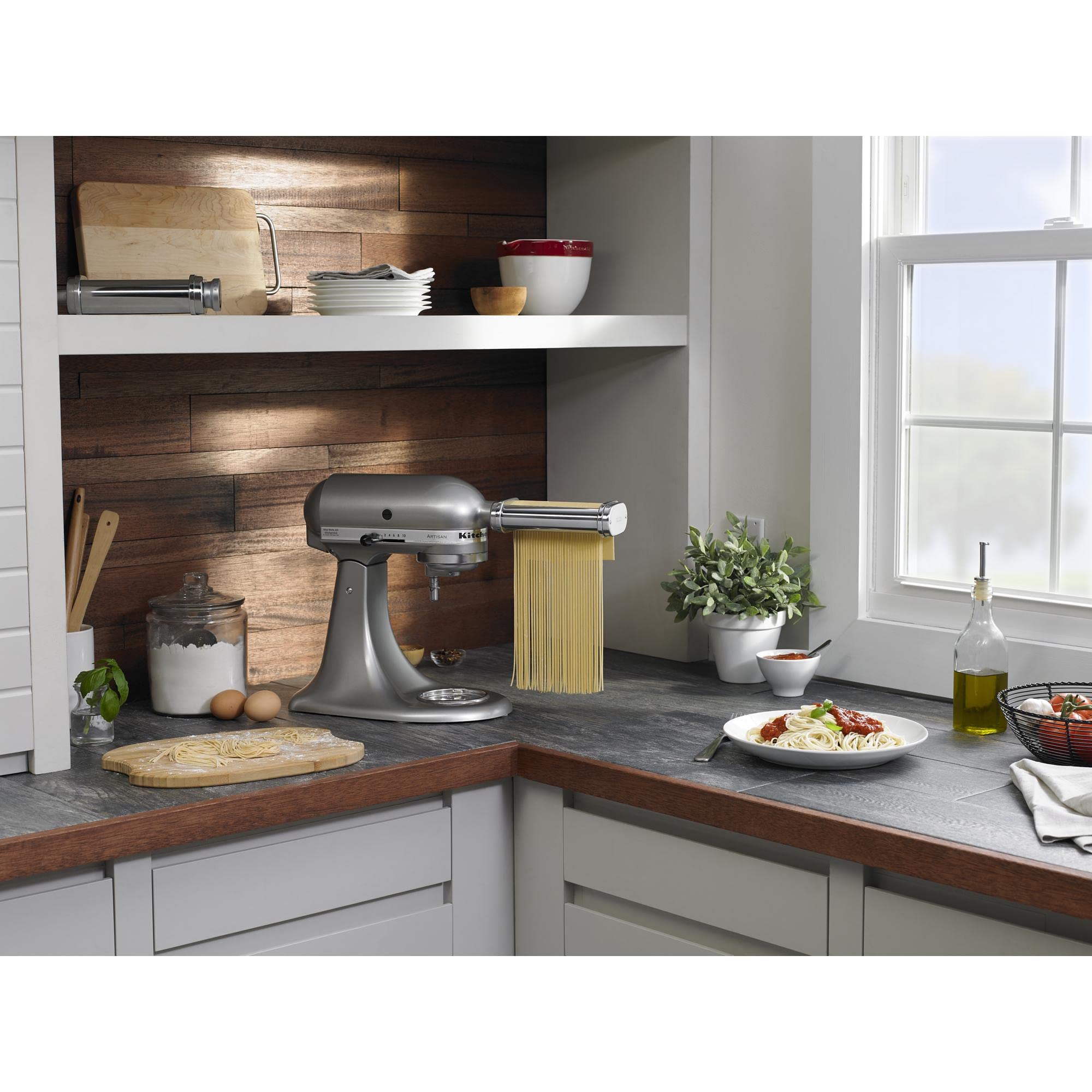 KitchenAid® 7 Quart Bowl-Lift Stand Mixer, Cast Iron Black & KSMPDX Pasta Deluxe Set Stand Mixer Attachment, 5 Piece, Stainless Steel