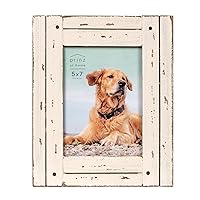 Prinz Homestead 5x7 Antique White Picture Frame, Distressed Wood Photo Frames, Two-Way Easel, Tabletop or Wall-Mounted