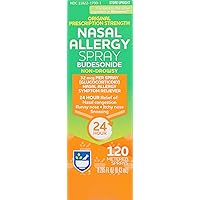 Budesonide Allergy Nasal Spray - 120 Metered Sprays | 24-Hr Non-Drowsy Allergy Relief | Sinus Medicine | Decongestants for Adults
