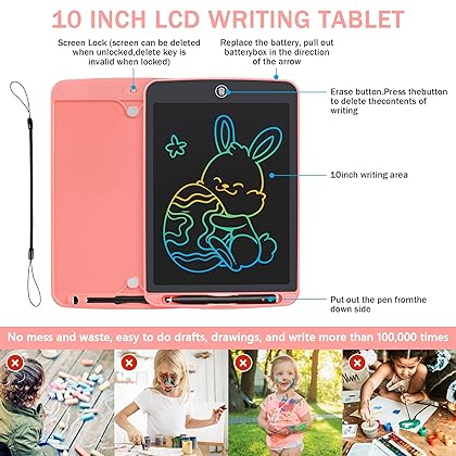 LCD Writing Tablet 10 Inch Toddler Doodle Board,Colorful Drawing Tablets,Electronic Writing Pads, Educational and Birthday Gifts for 3 4 5 6 7 Years Old Girls Boys and Kids (Pink)