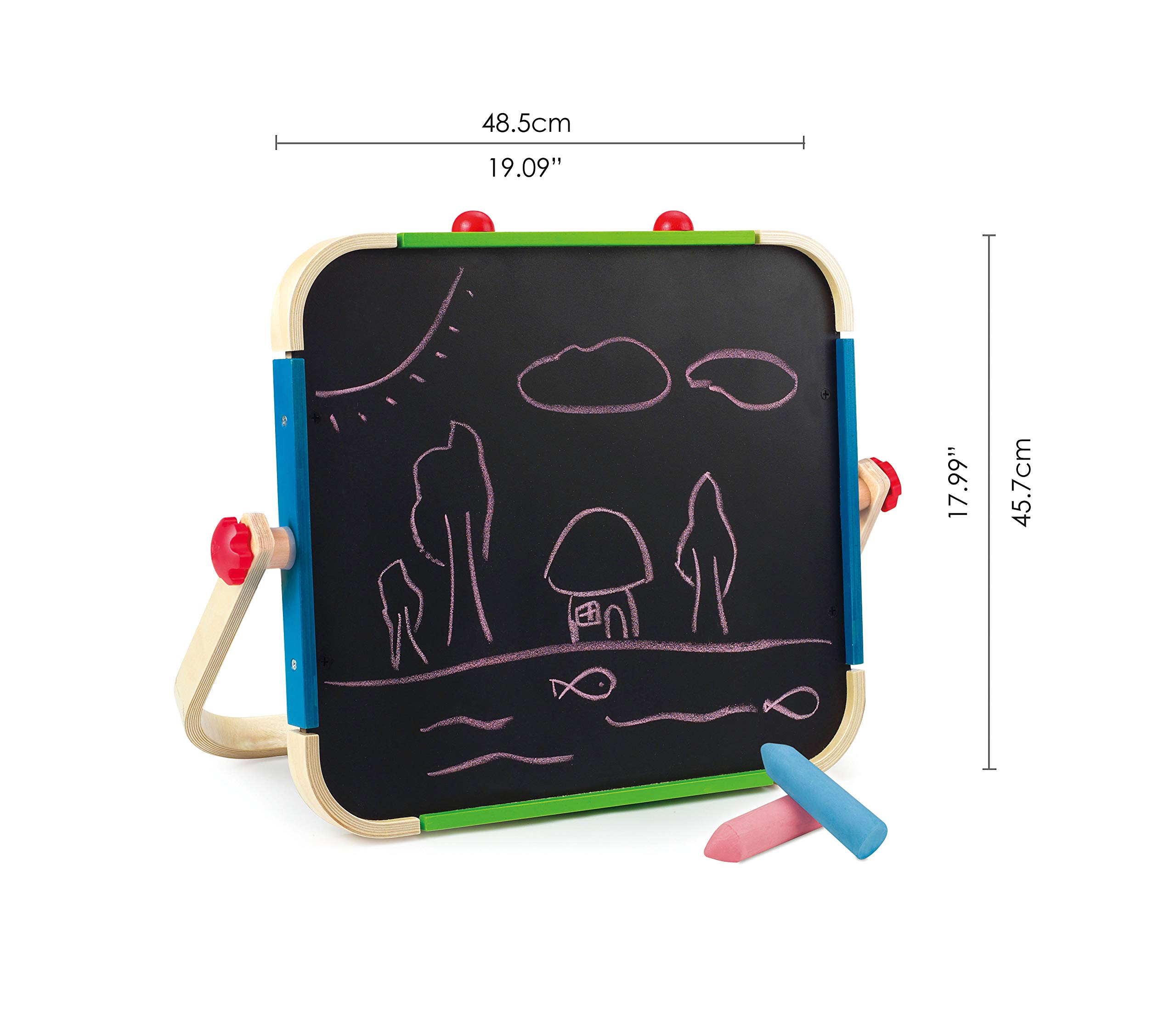 Early Explorer Anywhere Table Top Art Studio by Hape | Award Winning Double-Sided Wooden Kids Easel Whiteboard/Chalkboard with 2 Chalk Pieces, Eraser and Magnetic Wood Clamp for Paper