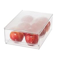 Oggi Clear Stackable Storage Bin with Lid - Ideal for Kitchen, Pantry, Cabinet, Bathroom, Bedroom, Kids, Refrigerator, Freezer. With Handles - Organize Jars, Packets, Snacks, Pasta - 12x8x4