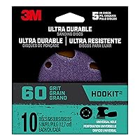 3M Ultra Durable 5 inch Power Sanding Discs, Universal Hole, 60 Grit, 10/Pack