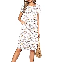Women's Work Causal Hide Belly Midi Knee Length Dress with Pockets