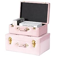 Vintiquewise Decorative Tufted Velvet Suitcase Treasure Chest Set of 2, Pink