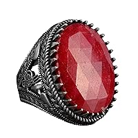 Genuine Real Natural Ruby Gemstone Ring, 28.65 Carat, Ottoman Seal Ring, Signet Ring, Sterling Silver Ring, red