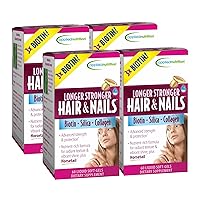 Longer Stronger Hair & Nails - 60 Liquid Soft-Gels, Pack of 4 - With Biotin, Silica & Collagen - 30 Servings