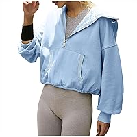 Women Workout Hoodies Half Zip Cropped Hooded Sweatshirt Drop ShoulderLong Sleeve Quarter Zip Pullover Clothes
