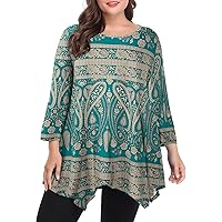 BELAROI Plus Size Tops for Women Fall Tunic Tops to Wear with Leggings 3/4 Sleeve Casual Swing Loose T Shirts Blouse S-5X