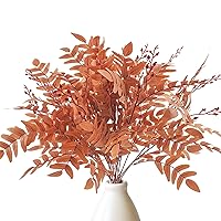 3pcs Artificial Greenery Stems Fake Ferns Plants Outdoor 21.6in Fall Leaves Shrubs Bushes for Home Tall Vase Wedding Arrangements Garden Farmhouse Table Centerpiece Fireplace Décor Orange