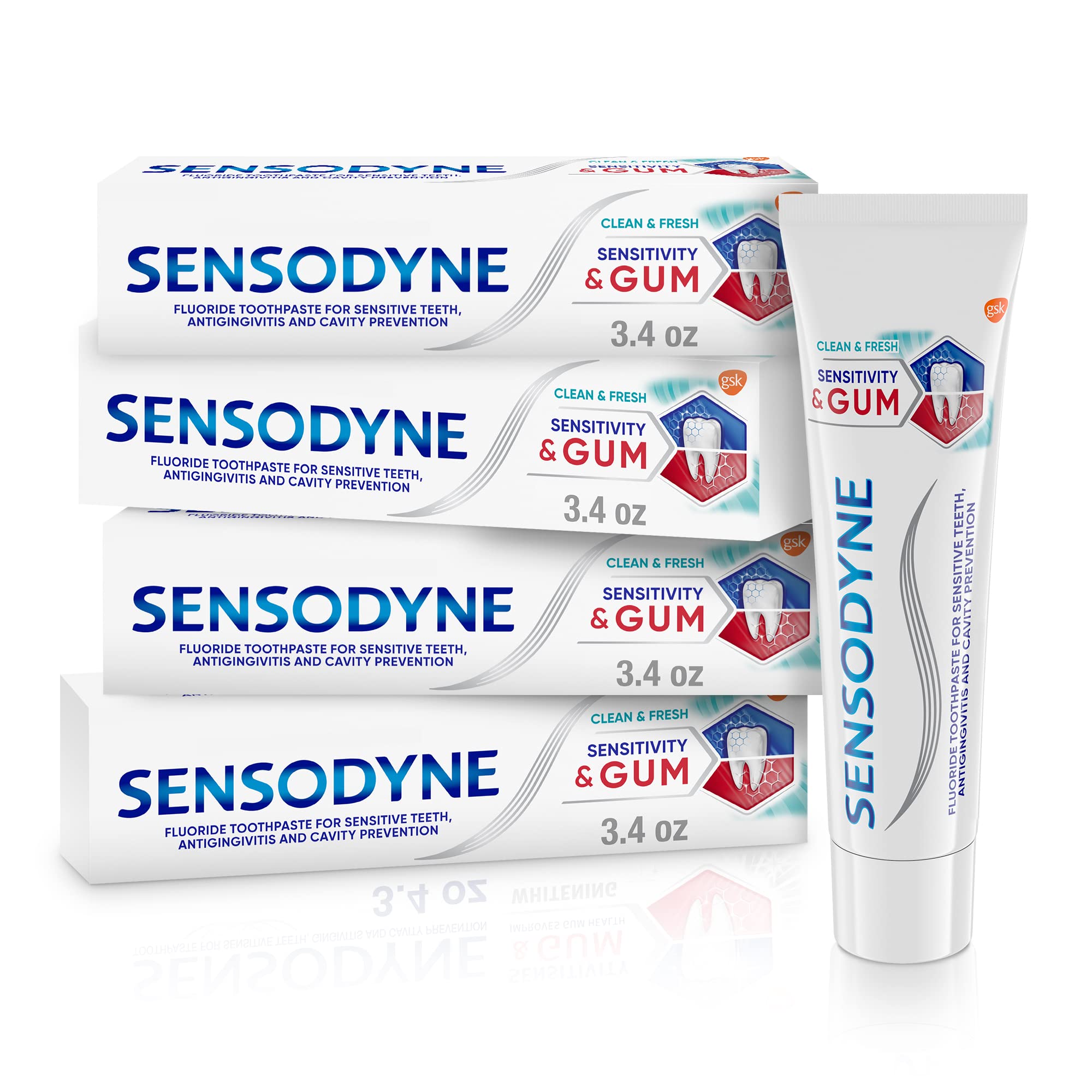 Sensodyne Sensitivity & Gum Sensitive Toothpaste for Gingivitis, Sensitive Teeth Treatment, Clean & Fresh - 3.4 oz (Pack of 4)