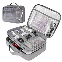 MATEIN Clear Electronics Organizer, Travel Cable Organizer Bag with Handle Double Layer Cord Organizer Case Medium Gadget Organizer for Cable, Charger, Ipad Mini, Electronics Gifts for Men Women