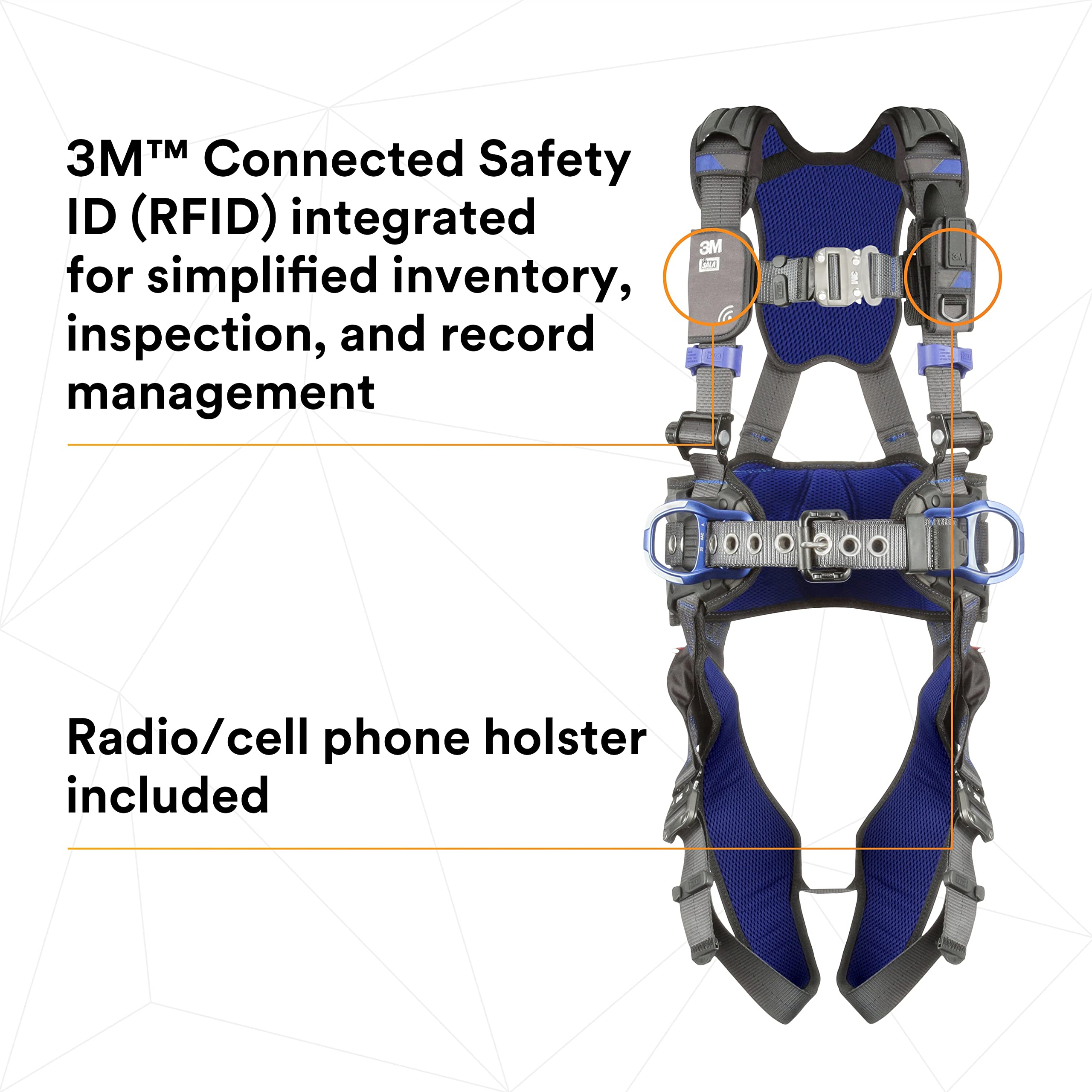 3M 1113124 DBI-SALA ExoFit X300 Comfort Construction Positioning Safety Harness, Construction Fall Protection, Aluminum Back and Hip D-Rings, Auto-Locking Quick Connect Leg and Chest Buckles, Medium
