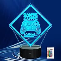 Gamer Zone Night Light with Gamepad Graphic, 3D Illusion LED Lamp, 16-Color Touch & Remote Control - Ideal Gift for Gamers, Teens, Men, Boy - Cool Game Room Decoration