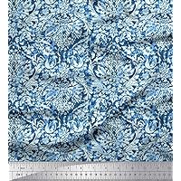 Soimoi Rayon Blue Fabric - by The Yard - 42 Inch Wide - Leaves & Floral Batik Fabric - Nature-Inspired Batik Patterns for Various Uses Printed Fabric