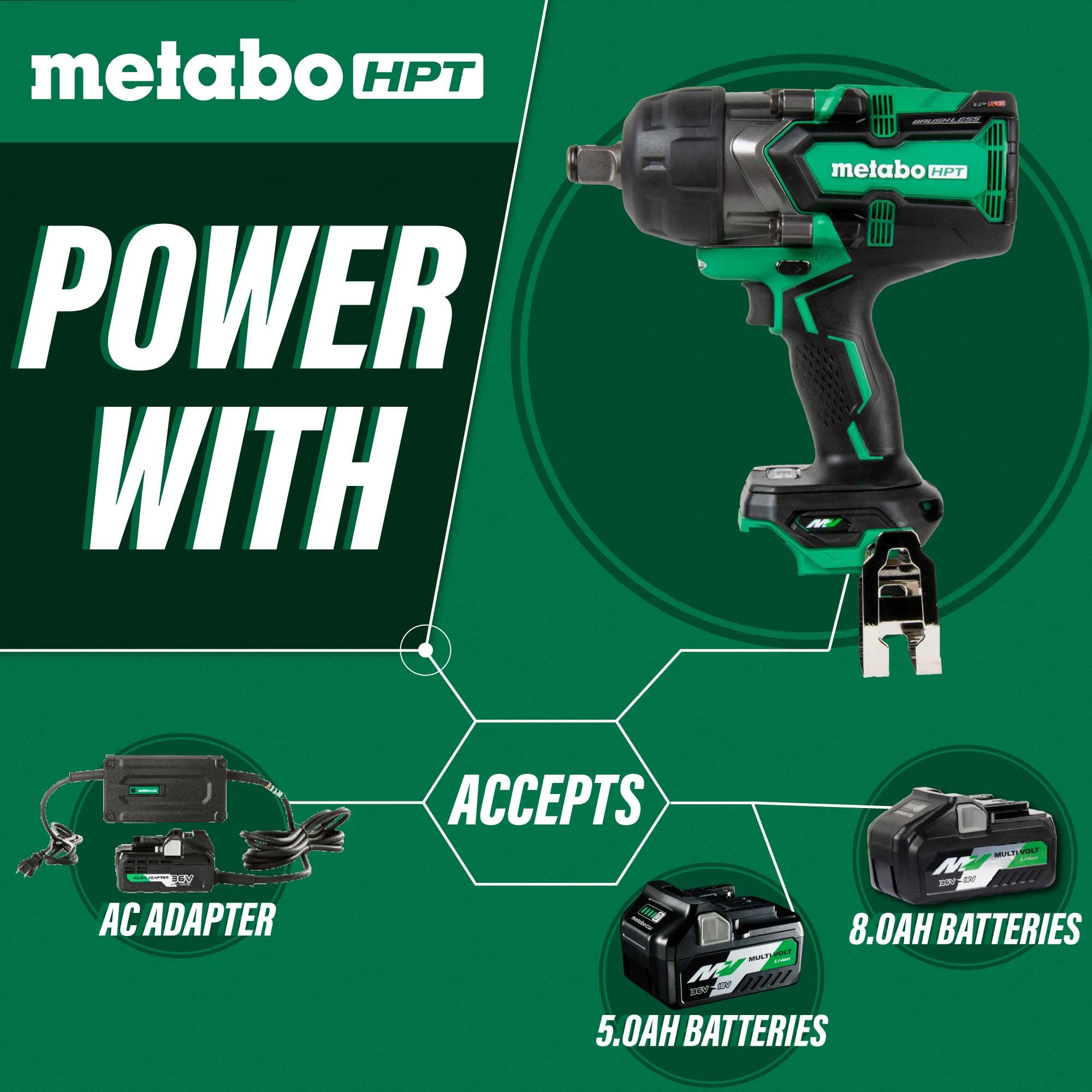 Metabo HPT 36V MultiVolt™ Cordless Impact Wrench | Tool Only - No Battery | High-Torque | 3/4-Inch Drive | 4-Stage Speed Switch | Auto Stop/Auto Slow System | IP56 Dust & Water Resistant | WR36DFQ4