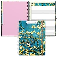 Rimilak Spiral Clipboard Folio with Refillable Lined Notepad, 14.5 x 9.8Inch, Hardcover Clipboard with 5 Interior Pockets, Elastic Band and Pen Loop Series. Cute Stylish Clipfolio, Almond Tree