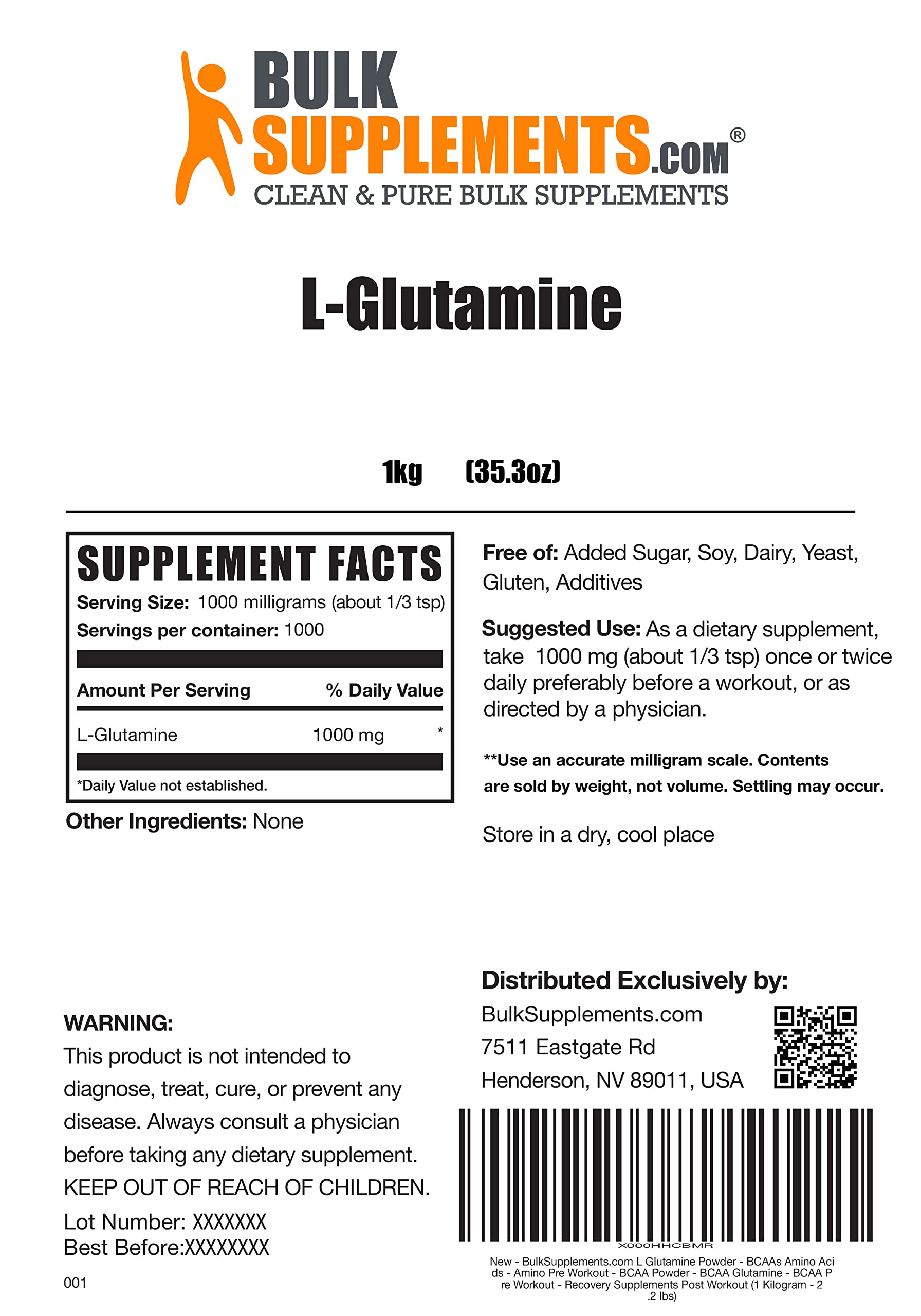 BULKSUPPLEMENTS.COM Creatine Monohydrate Powder (Micronized Creatine) (500g), with L-Citrulline DL-Malate 2:1 Powder (500g), BCAA 2:1:1 Powder (500g) & L-Glutamine Powder (500g) Bundle
