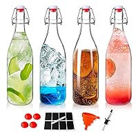 4 Pack 33 OZ Swing Top Glass Bottles Set, Brewing Glass Bottles with Airtight Lid, Flip Top Glass Bottles for Kombucha, Beverages, Beer, Oils-With Gaskets, Pourers, Markers Etc