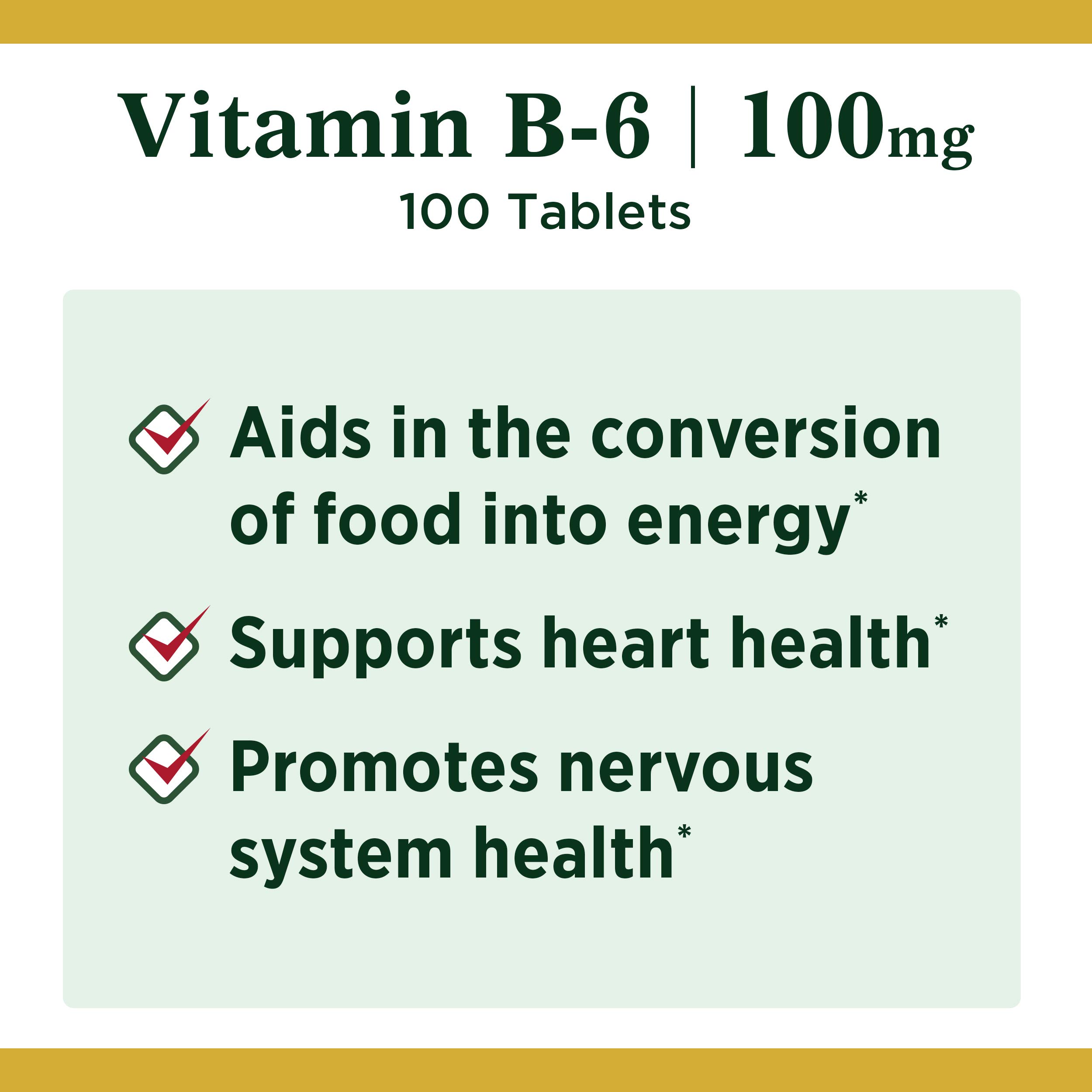 Nature's Bounty Vitamin B6, Supports Energy Metabolism and Nervous System Health, 100mg, Tablets, 100 Ct (Pack of 2)