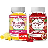 Collagen and Women's Multivitamin Gummies Bundle - Non-GMO Anti Aging Supplements with Biotin, Zinc, Vitamin C and E - 100% Daily Value of 16 Essential Vitamins and Minerals - 30 Days Supply