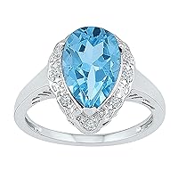 Dazzlingrock Collection 2.31 Carat (Ctw) Pear Created Blue Topaz Solitaire Ring 2-1/3 Ctw, Sterling Silver