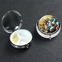Easter Eggs with Butterfly Print Pill Box Round Pill Case 3 Compartment Mini Medicine Storage Box for Vitamins Portable Pill Organizer Metal Travel Pillbox Pill Container for Pocket Purse Office