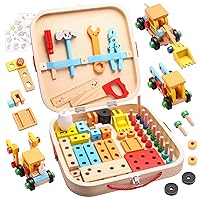Tool Kit for Kids,52pcs Wooden Toddler Tool Set Includes Tool Box,Montessori Educational Construction Toys Gift for 2 3 4 5 6 Year Old Boys Girls