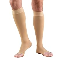 Truform 20-30 mmHg Compression Stockings for Men and Women, Knee High Length, Dot-Top, Open Toe, Beige, Large