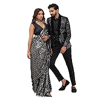 Black Indian Woman Cocktail party trendy Sliver Designer Sequin Sari Blouse RS