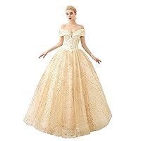 Women's Sparkly Sequins Appliques Off Shoulder Quinceanera Ball Gown