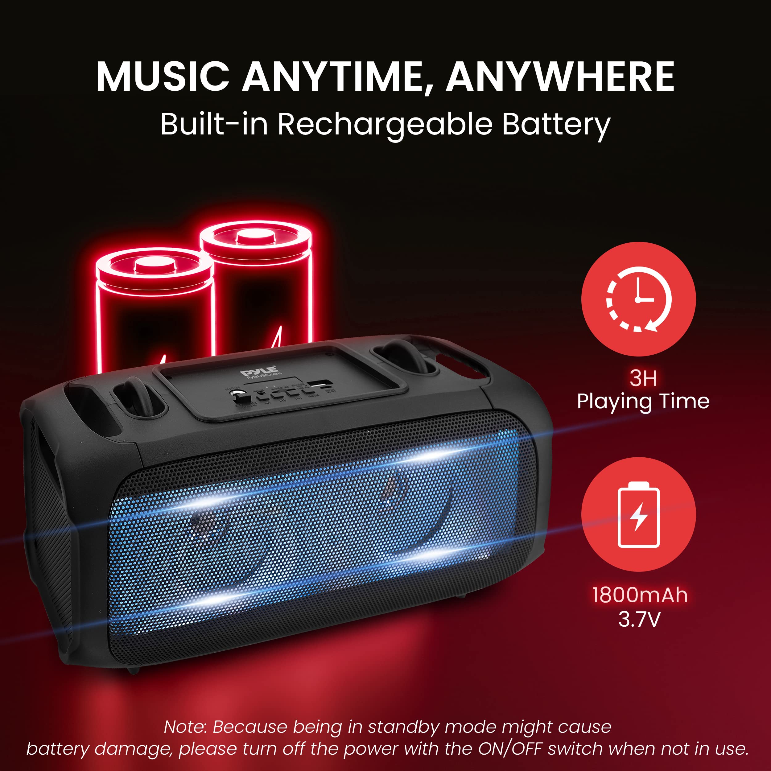 Pyle Wireless Portable Bluetooth Boombox Speaker - 120W Rechargeable Boom Box Speaker Portable Barrel Loud Stereo System - Flashing LED, FM Radio/Aux/MP3/USB Flash Drive/Micro SD, & 1/4
