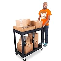 Original Tubstr 2 Shelf Utility Cart/Service Cart Supports up to 400 lbs. - Heavy-Duty Storage Cart for Garage, Warehouse, Kitchens, Plastic Tub Carts with Deep Shelves (Black, 32 x 18)