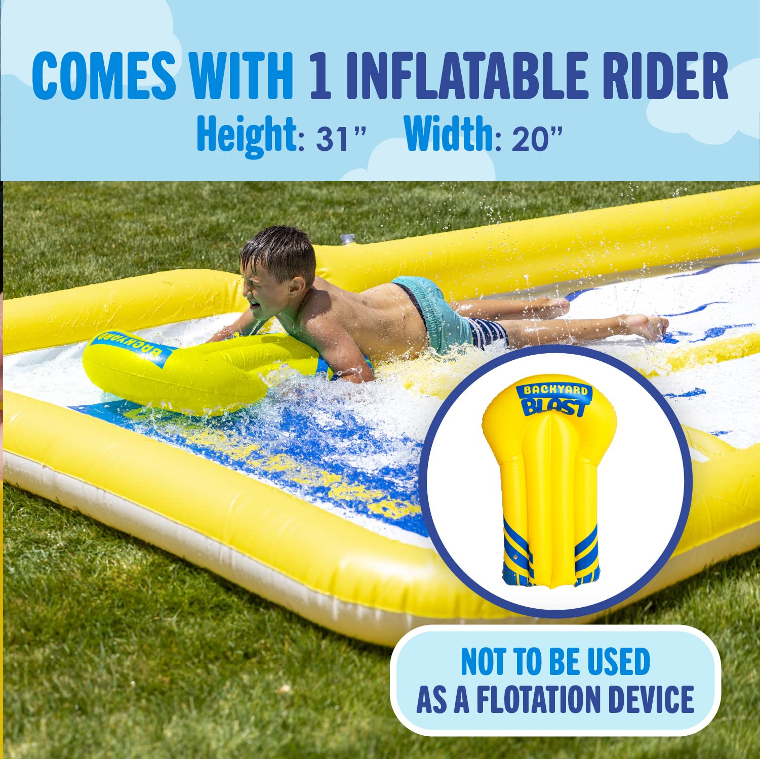 BACKYARD BLAST - 30' Waterslide with Bumpers and Splash Zone, 1 Inflatable Rider and Electric Pump - Easy to Setup - Extra Thick to Prevent Rips & Tears