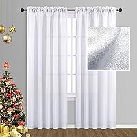 White Curtains 84 Inches Long for Living Room Design Silver Glitter Shiny Shimmer Sparkle Rod Pocket Light Filtering Semi Sheer Elegant Window Curtain Panels for Living Room Decor 52x84 Inch Length