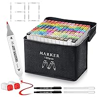 Banral 130 Colors Dual Tip Alcohol Based Markers, Twin Sketch Art Markers Set Pens for Artists Kids Adult Coloring Drawing Sketching Card Making Illustration, Premium Brush Markers with Case