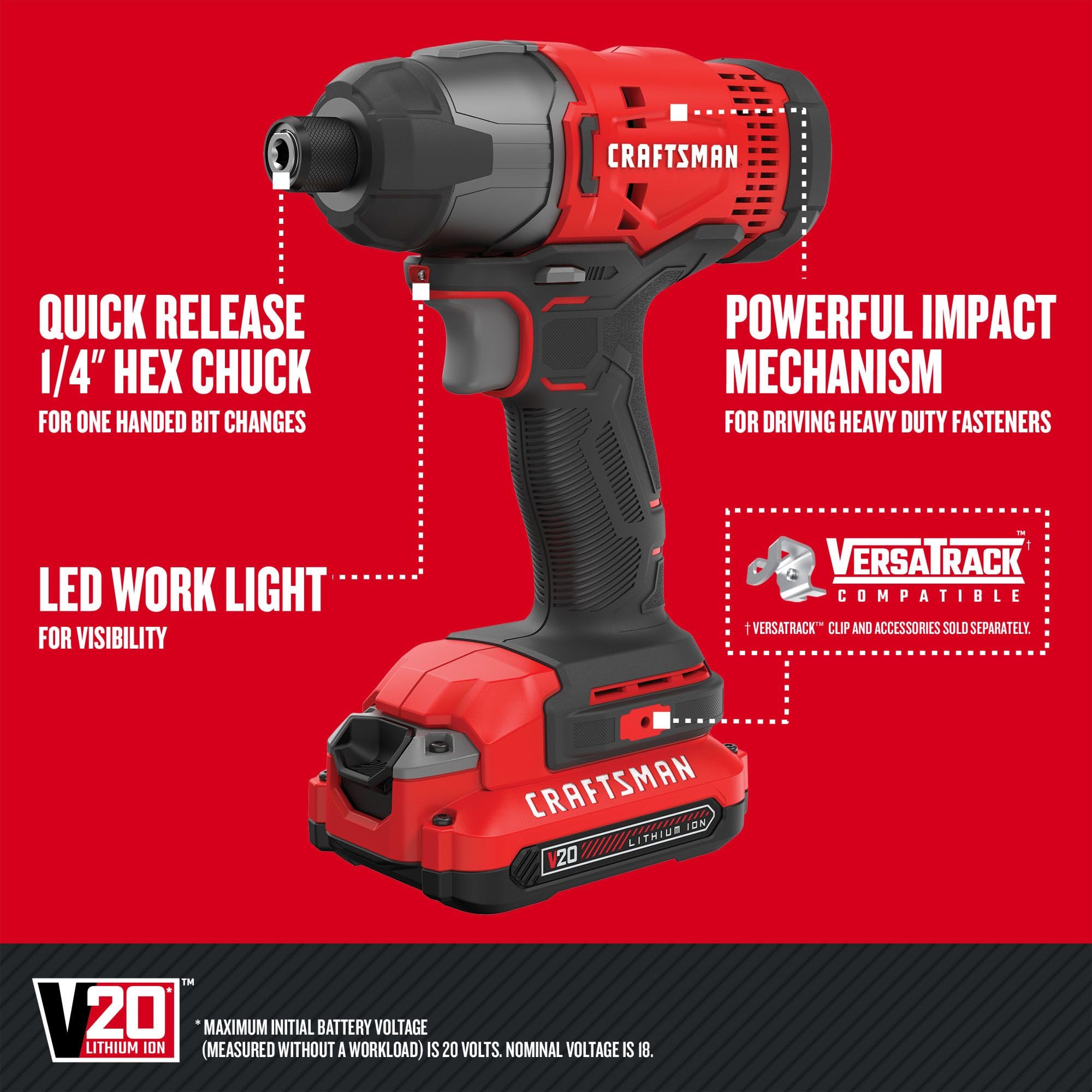 CRAFTSMAN V20 MAX Cordless Drill and Impact Driver, Power Tool Combo Kit with 2 Batteries and Charger (CMCK200C2AM),Black/Red
