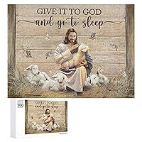 Jesus Lamb 500 Piece Jigsaw Puzzle for Adults and Families - Give It to God and Go to Sleep Christian Religious God Quotes Picture Christian Puzzles for Family Activities Games