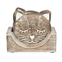 Sass & Belle Wooden Brown Carved Cat Coaster - Set of 6