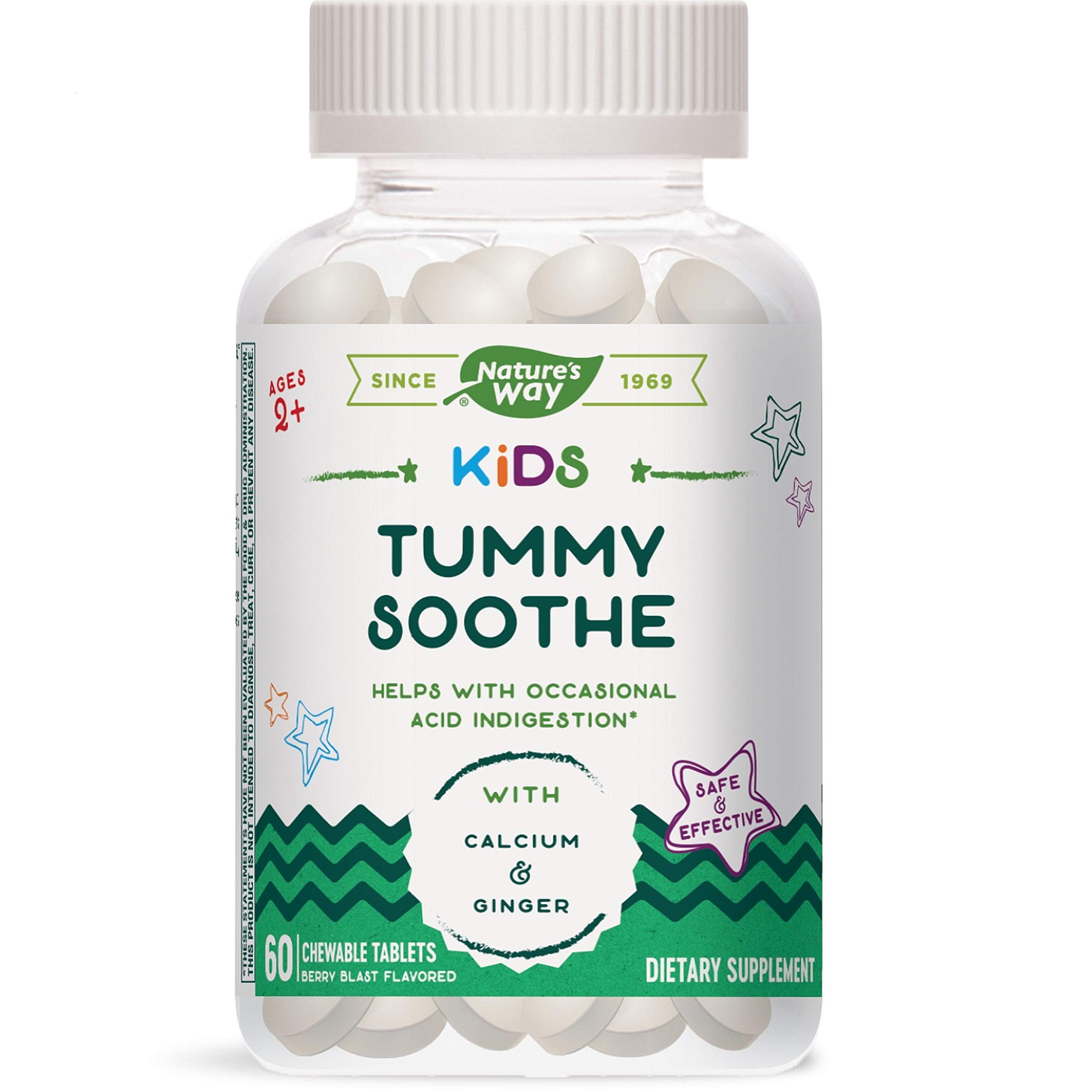 Nature’s Way Kids Tummy Soothe, with Calcium & Ginger, Berry Blast Flavored, 60 Vegetarian Chewables