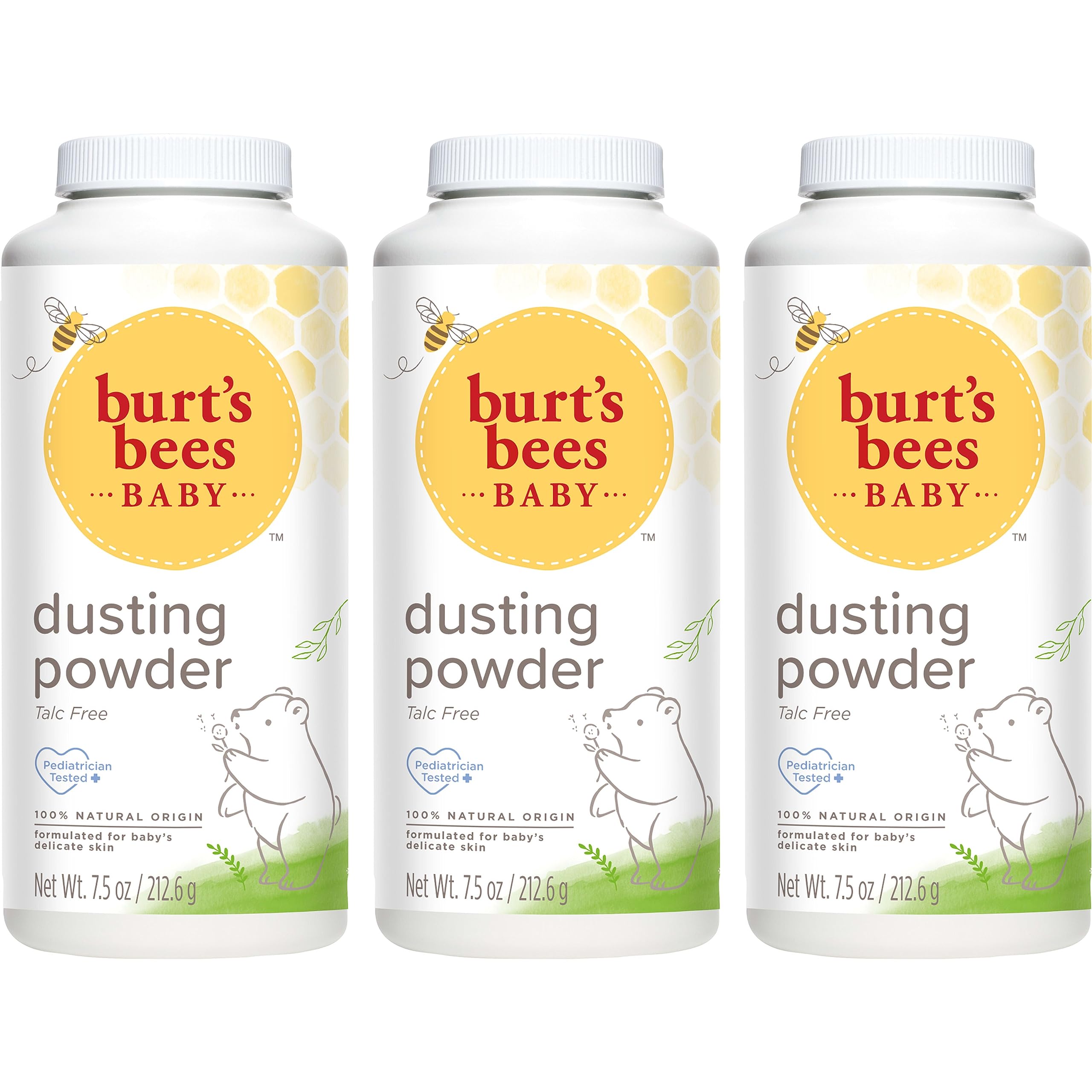 Burt's Bees Baby Dusting Powder, 100% Natural Origin, Talc-Free, Pediatrician Tested, 7.5 Ounces, Pack of 3, Pack May Vary