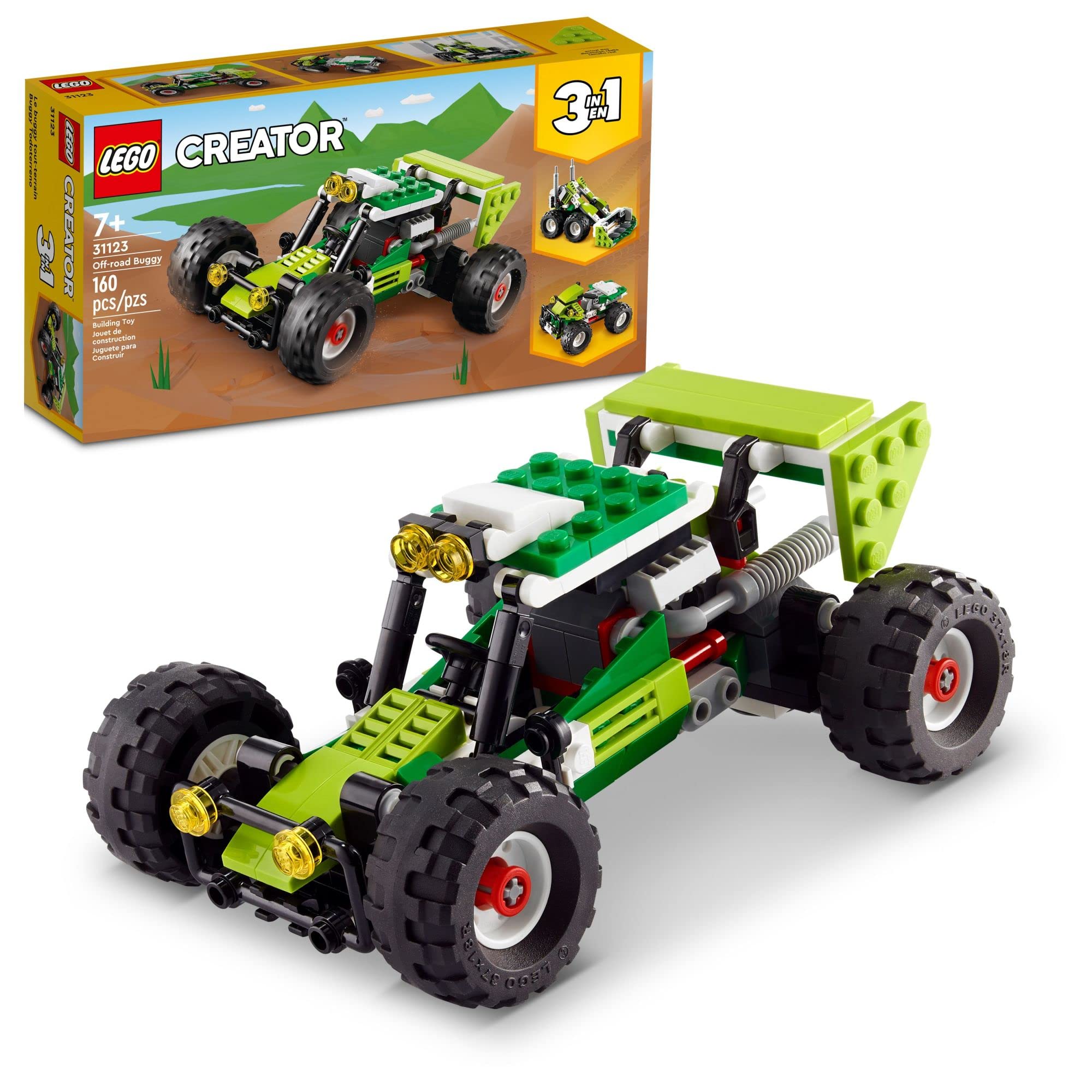 LEGO Creator 3in1 Off-Road Buggy to Skid Loader Digger to ATV Car Toy 31123, 3 Vehicle Construction Set for Kids 7 Plus Years Old