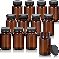 JUVITUS 2.5 oz / 75 ml Amber Glass Packer Bottle with Black Ribbed Lid (12 pack)